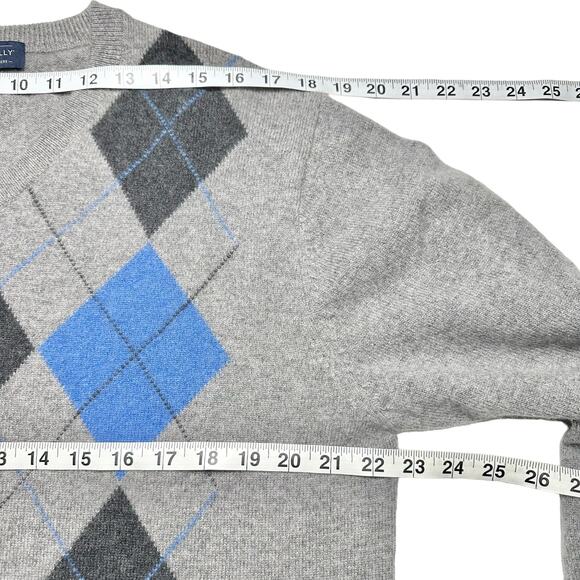 Allen Solly | Men | 100% 2-Ply Cashmere Gray Argyle V-Neck Sweater | Size Large - Picture 4 of 9